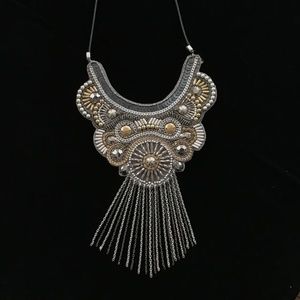 Adjustable Embroidered Beaded Statement Necklace